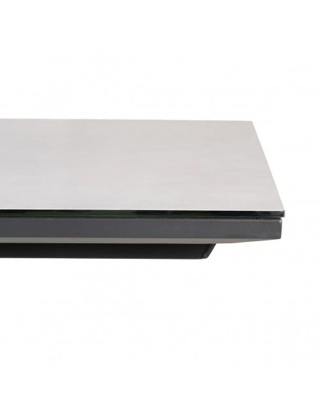 Mesa extensível LUNA 180(240) x 100, em porcelânico branco e alumínio.