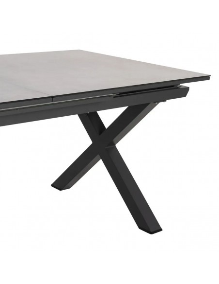 Mesa extensible 180(240) x 100 LUNA, cristal porcelánico blanco y aluminio