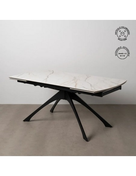 Mesa extensível Altea 180(260) x 90, vidro porcelânico simil mármore.
