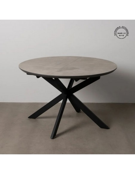 Mesa redonda extensível NEXO 120-160 em MDF cor cinza e metal preto