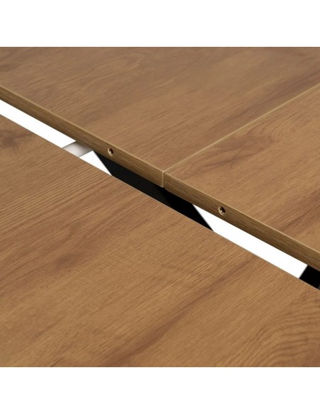 Mesa redonda extensível NEXO 120-160 em MDF cor carvalho e metal preto