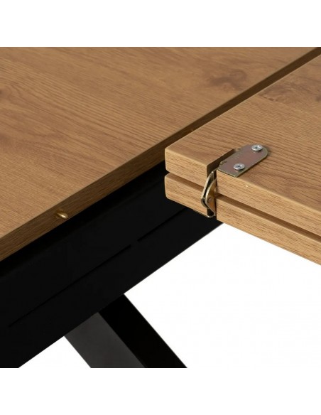 Mesa redonda extensível NEXO 120-160 em MDF cor carvalho e metal preto