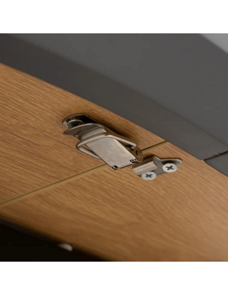 Mesa redonda extensível NEXO 120-160 em MDF cor carvalho e metal preto