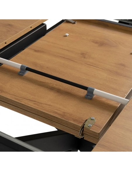 Mesa redonda extensível NEXO 120-160 em MDF cor carvalho e metal preto