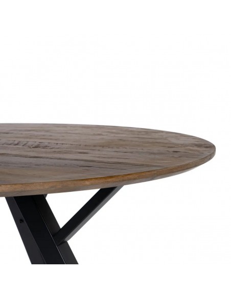 Mesa de jantar redonda BERNA 120, MDF cor nogueira e metal preto