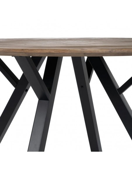 Mesa Comedor Redonda 120 BERNA, MDF nogal y metal negro