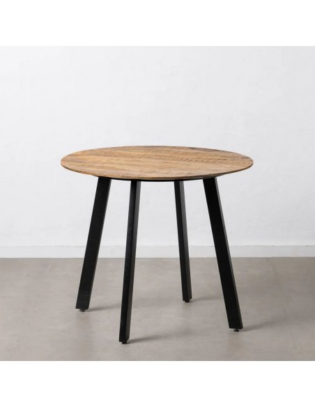 Mesa redonda 90 LYON, Madera de Mango y metal negro