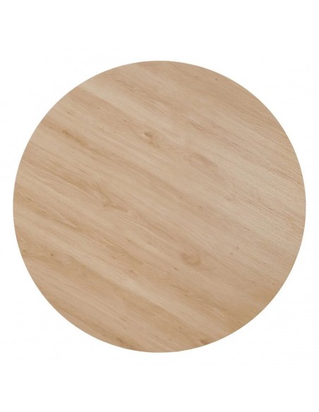 Mesa de jantar redonda Ruth 120, em tons naturais e creme, MDF e metal.