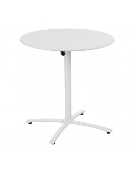 Mesa dobrável redonda para exterior 70, aço branco compacto.