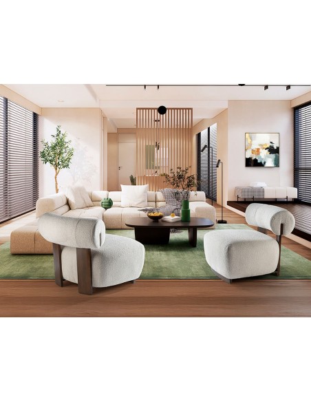 Butaca NAOMI de Estilo Moderno en Madera nogal y Tapizado Chenilla