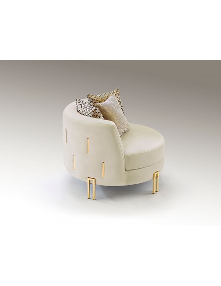 Sillón VIENA de Estilo Elegante en Terciopelo Blanco Roto y Acabado Oro