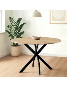 Mesa redonda Spot 100, MDF efecto roble, metal negro 2