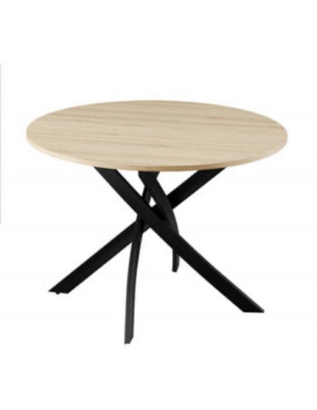 Mesa redonda Spot 100, MDF efecto roble, metal negro