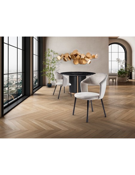 Cadeira WILLY moderna em metal preto e estofado efeito camurça