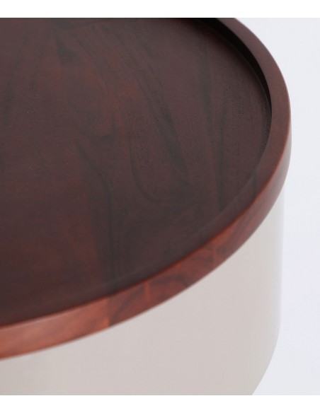 Mesita de noche NOA de diseño en hierro gris brillo y tapa de acacia