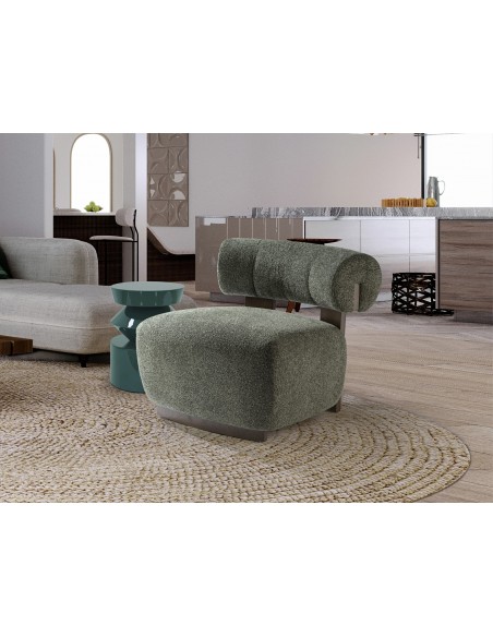 Butaca NAOMI de Estilo Moderno en Madera nogal y Tapizado Chenilla