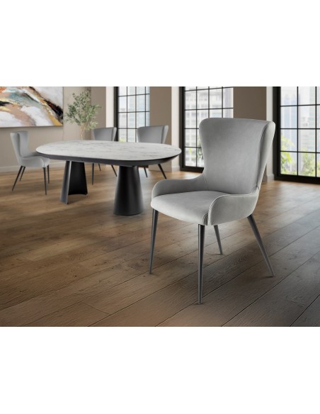 Silla de estilo moderno TELMA de Metal Negro Mate con Asiento y Respaldo Tapizado