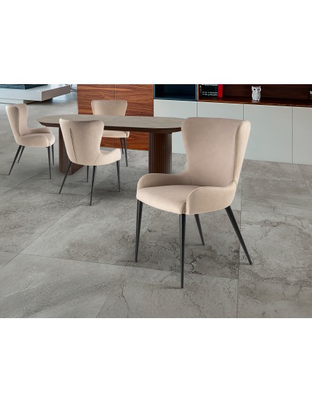 Silla de estilo moderno TELMA de Metal Negro Mate con Asiento y Respaldo Tapizado