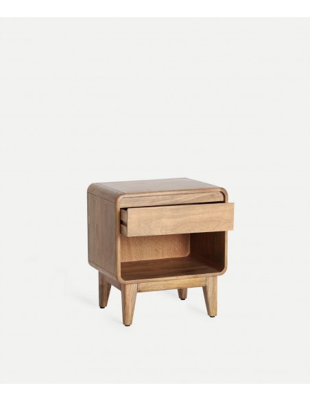 Mesita de noche FINHAN de diseño nórdico en madera de mango 45 x51 cm