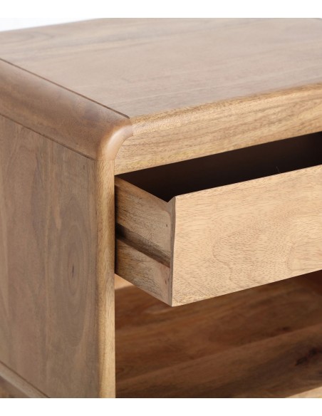 Mesita de noche FINHAN de diseño nórdico en madera de mango 45 x51 cm