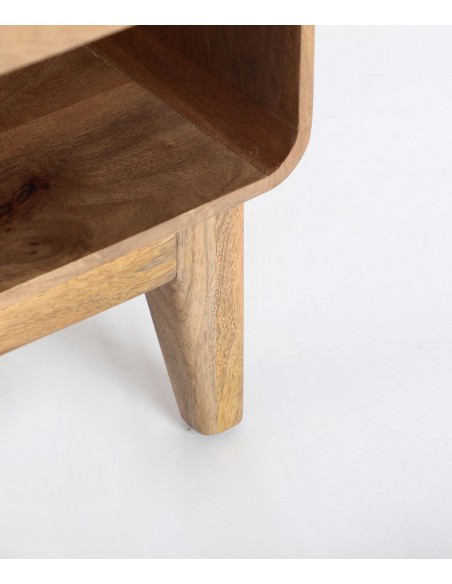 Mesita de noche FINHAN de diseño nórdico en madera de mango 45 x51 cm