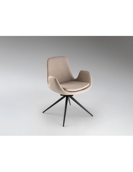 Silla giratoria ZUNA en metal negro y tapizado textil con retorno automático