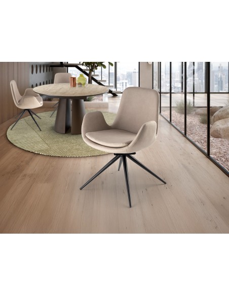 Silla giratoria ZUNA en metal negro y tapizado textil con retorno automático