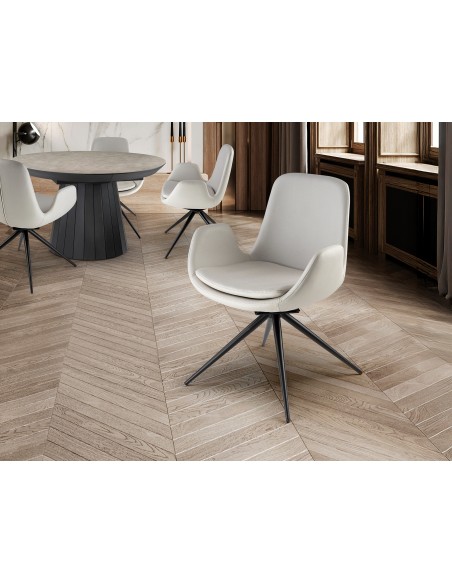 Silla giratoria ZUNA en metal negro y tapizado textil con retorno automático