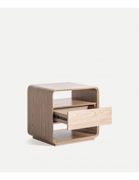 Mesita de noche LIRA de diseño orgánico en madera clara y estilo flotante