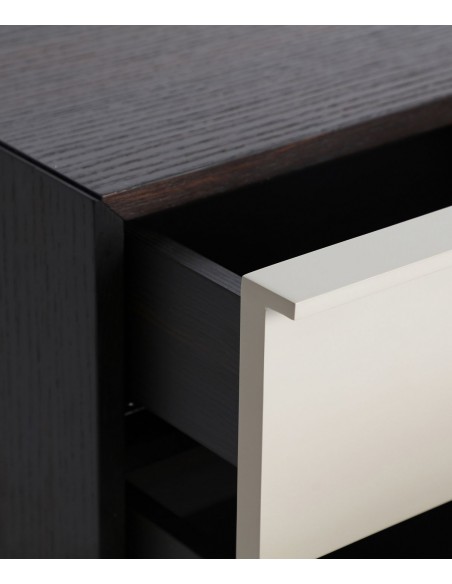 Mesita de noche LINDFLUR de diseño contemporáneo en madera gris y roble