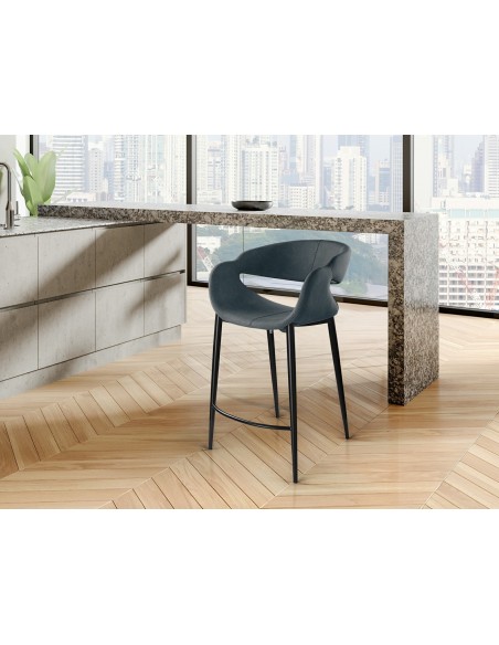 Taburete de estilo moderno GIRO 64 cm Tapizado Textil con Patas Metálicas Negras