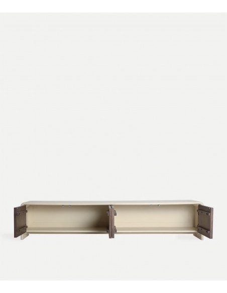 Móvel de TV contemporâneo MILHAR 200 x 40 em madeira de mangueira e MDF bege.