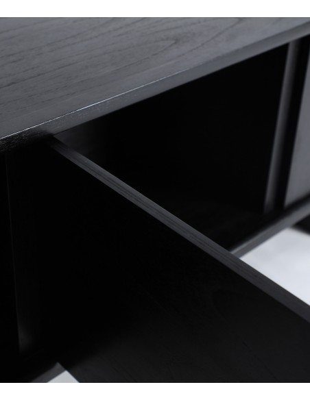 Móvel de TV étnico DEMMIN 180 x 60 em madeira Mindi preta.