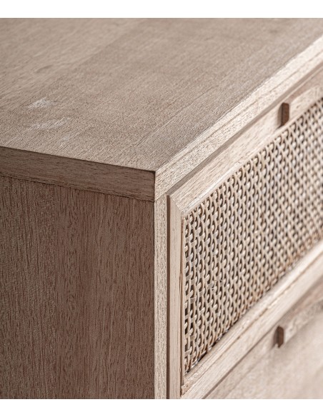 Móvel de TV colonial WURTZ 170 x 50, rattan e madeira de freixo