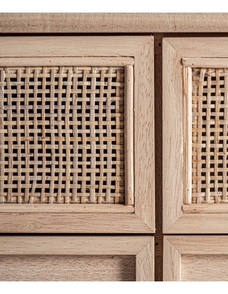 Móvel de TV colonial WURTZ 170 x 50, rattan e madeira de freixo