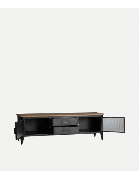 Móvel TV industrial EASBY 165 x 53 cm Ferro Preto e Madeira Natural
