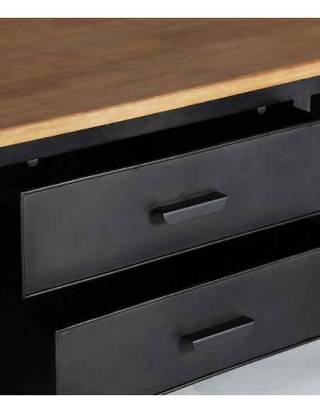 Móvel TV industrial EASBY 165 x 53 cm Ferro Preto e Madeira Natural