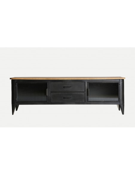 Móvel TV industrial EASBY 165 x 53 cm Ferro Preto e Madeira Natural