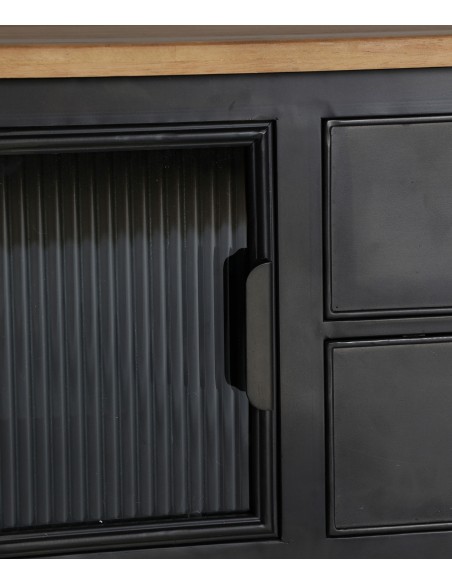 Móvel TV industrial EASBY 165 x 53 cm Ferro Preto e Madeira Natural