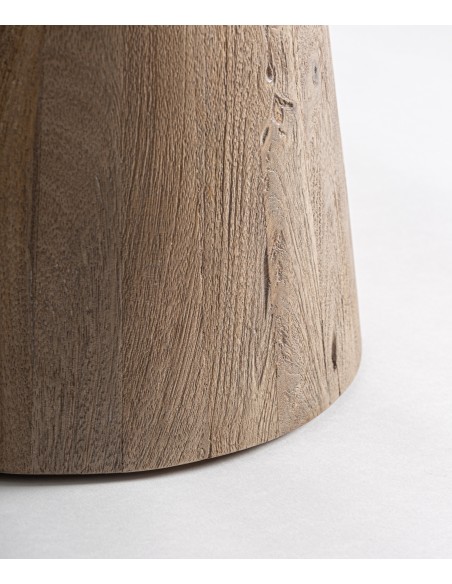 Mesa de jantar redonda LAUTREC 120 em terrazzo branco e madeira.