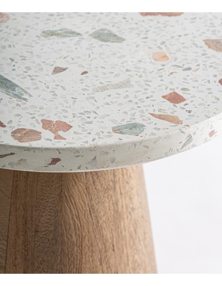 Mesa redonda de comedor 120 LAUTREC en Terrazzo Blanco y Madera