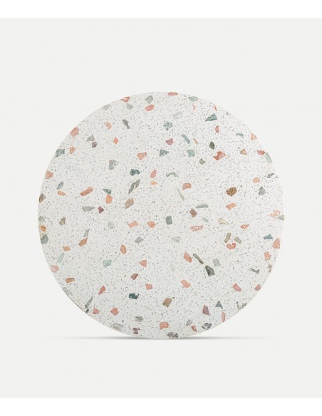 Mesa redonda de comedor 120 LAUTREC en Terrazzo Blanco y Madera