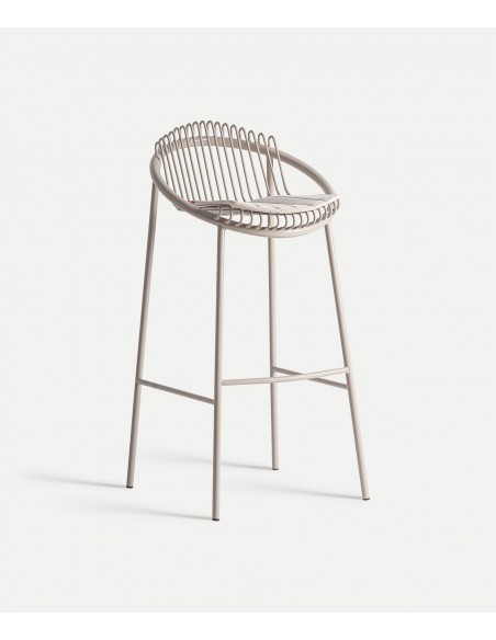 Taburete exterior de Diseño BRIENZ en WIRE metal con Tapizado Beige