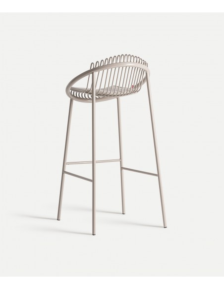 Taburete exterior de Diseño BRIENZ en WIRE metal con Tapizado Beige