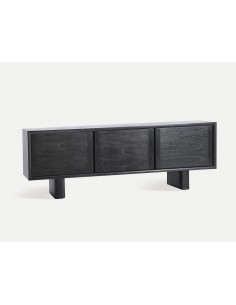 Móvel de TV étnico DEMMIN 180 x 60 em madeira Mindi preta.