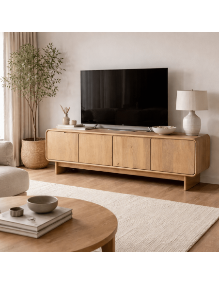 Mueble TV curvo CANADÁ 180 x 55, Madera de Mango Marrón Claro