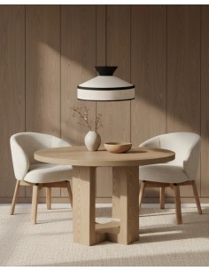 Mesa redonda de design MAXINE 120, folheada a carvalho. 2