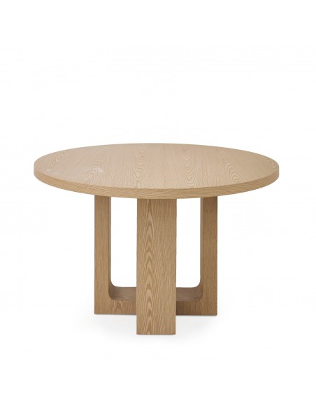 Mesa redonda de design MAXINE 120, folheada a carvalho.