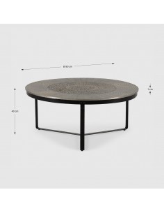 Mesa de centro redonda 90 CLARISA em metal com design étnico