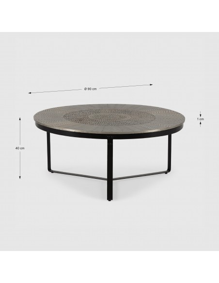 Mesa de centro redonda 90 CLARISA em metal com design étnico